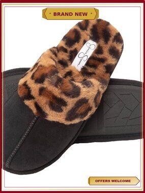 Faux Fur Slippers Memory Foam Slip On House Shoes Anti-Skid Sole